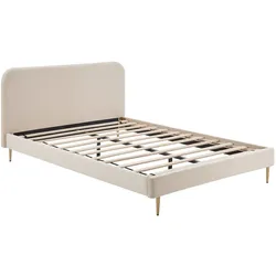 Polsterbett mit Samtbezug Beige 140x200 cm Doppelbett Ehebett Bettgestell