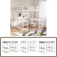 Hochbett mit Schreibtisch & Leiter Weiß 200x200 cm Kiefernholz - Holzbett - Hochbett - Jugendzimmer - Kinderzimmer - Schlafzimmerschrank