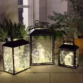 Mojawo Windlicht 3er Gartenlaternen Metall Schwarz