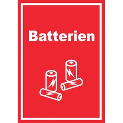 Batterien Mülltrennung Schild Text Symbol AA AAA hochkant A1 (594x841mm)