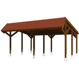 SKANHOLZ Skan Holz Carport Harz mit roten Schindeln 624 x 560 cm Nuss