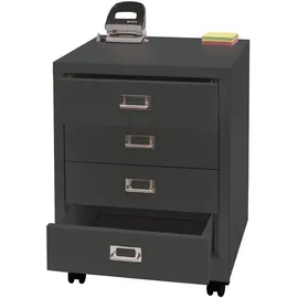 Proregal Rollcontainer HxBxT 55x40x41cm Metall 4 Schubladen Dunkelgrau Schubladenschrank Stahlschrank Aktenschrank