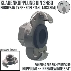 1/2 Klauen Kupplung Edelstahl AISI 304 European Type Abstand 42 mm Bohrung Inne..."
