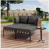 Flieks Gartenliege, Outdoor Abnehmbare Doppelliege Gartensofa Loungesessel mit Couchtisch grau