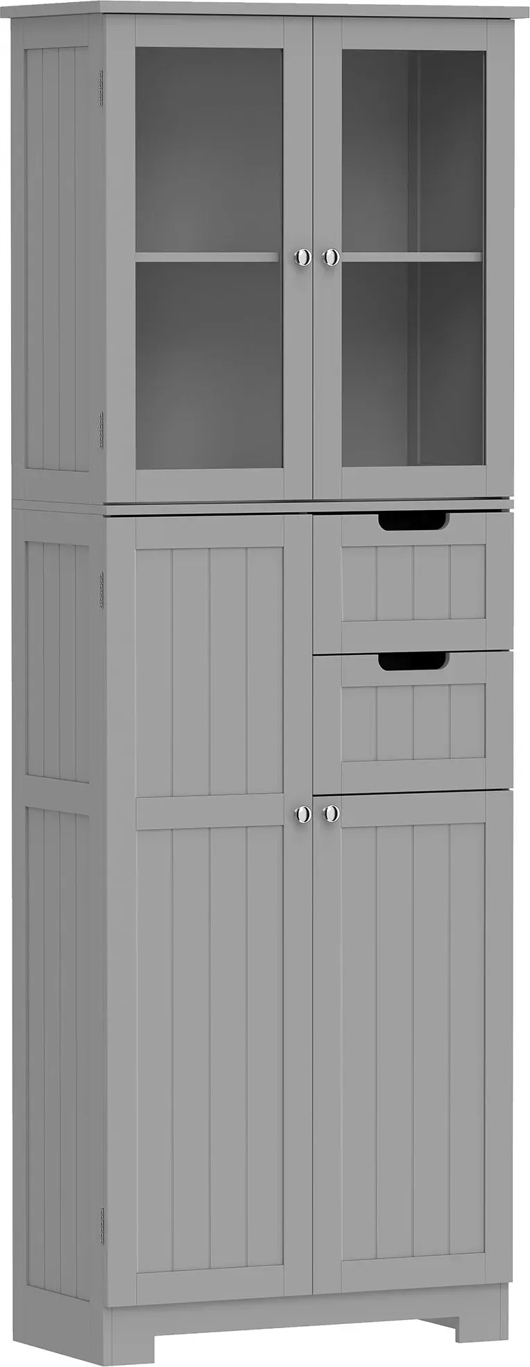 HOMCOM hoher Badezimmerschrank, Aufbewahrungsschrank, Säulenschrank mit 4 Türen, davon 2 verglast, 2 Schubladen und verstellbaren Einlegeböden, moderner Stil, für Wohnzimmer, Schlafzimmer, 60x30x170cm, weiß   Aosom