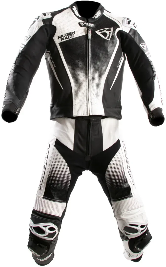 MUGENRACE Sidegun perforierte 2-Teiler Motorrad Lederkombi, schwarz-weiss, Größe 56 für Männer