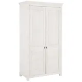 Home Affaire Kleiderschrank »Rauna, mit Lamellen und Kassetten, klassischer Landhausstil, rustikal«, (2 Breiten: 113/159 cm H/T ca. 195/60 cm), massive Kiefer, Metallgriffe, mehrere Varianten, zeitloses Design, weiß