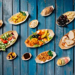 BIOZOYG 200 Stück Snackschalen Einwegschalen Holzschiffchen 80mm, biologisch abbaubar, für Fingerfood, Schalen aus nachhaltiger Forstwirtschaft