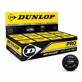 Dunlop Sports Squashbälle Pro doppelGelb, 12 Stück, Offizieller Turnier-Squashball, Schwarz