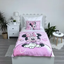 Jerry Fabrics Disney Minnie Mouse Baby- Bettwäsche Powder Pink 100% Baumwolle, Bettbezug 100 x 135 cm + Weiß