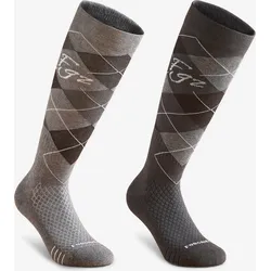 Reitsocken Damen/Herren - 500 Grafik-Print grau/schwarz 2 Stück 35/38