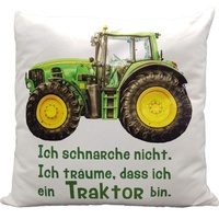 Kilala Traktor Kissen, bedrucktes Kissen mit Spruch "Ich schnarche nicht...", Weiß in 40 x 40 cm