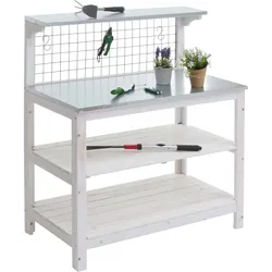 Pflanztisch MCW-N55, Gärtnertisch Blumentisch Pflanzregal, Holz MVG-zertifiziert verzinkte Platte, 117x102x56cm ~ weiß