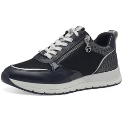 Keilsneaker TAMARIS, Damen, Gr. 38, blau (nachtblau kombiniert), Textil, Lederimitat, sportlich, Schuhe, Freizeitschuh, Halbschuh, in schmaler Form, vegane Verarbeitung, Topseller