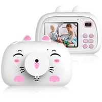 SUPBRO Kinderkamera Kätzchen Silikonhülle Fotoapparat Kinder Digitalkamera Mit 2.4" IPS-Bildschirm 1080P HD 32G TF Karte Geschenke Spielzeug für 3-12 Jahre Kinder