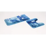 S&S-Shop Badematte Set | Blau | Hamburg | 2 teilig | mit Ausschnitt | rutschfest | WC-Vorleger 50 x 45 cm | Badvorleger 50 x 90 cm | Badteppich | Teppich | Bad | Badezimmer