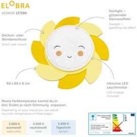 Elobra LED-Wandleuchte Sonne Starlight Smile, gelb