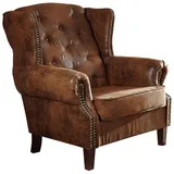 Massivmoebel24 Ohrensessel 102 x 93 x 102 cm Braun Polyester