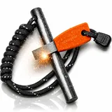 aZengear Ferrocerium Feuerstahl Set (⌀10 mm), Schlageisen, fluoreszierendes Paracord – 15.000 Zündungen, Survival-Feuerstarter für Wandern, Camping und Outdoor-Notfälle.