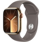 Apple Watch Series 9 GPS + Cellular 41 mm Edelstahlgehäuse gold, Sportarmband tonbraun S/M