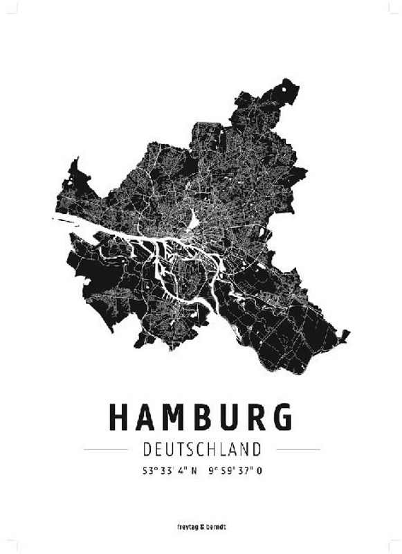 Hamburg, Designposter, Hochglanz-Fotopapier, Karte (im Sinne von Landkarte)
