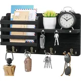 Famanu Schlüsselhalter mit Magnet & Holz-Hakenregal - Schwarz