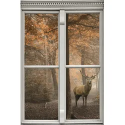 Wandsticker QUEENCE "Hirsch", bunt, T:0,1cm, Wandtattoos, Wandsticker, Wandbild, selbstklebend, 3D, Fenster