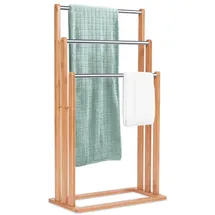 Costway Handtuchständer Freistehend 3 Stangen Bambus Braun