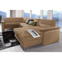 Wohnlandschaft SIT & MORE "Ascara U-Form", braun (cappuccino), B:312cm H:85cm T:204cm, NaturLeder in Sitz und Rücken, Korpus ist mit passendem Kunstleder bezogen.;Luxus-Microfaser (100% Polyester);Softlux-Kunstleder;Primabelle-Microfaser (100% Polyester), Sofas, Wohnlandschaft, inklusive Boxspring/Federkern-Polsterung, wahlweise mit Bettfunktion