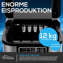 Tronitechnik TroniTechnik® Eiswürfelmaschine Eiswürfelbereiter aus Edelstahl , Ice Maker, 12kg/24h, 2,2 Liter Wassertank, 2 Größen, Selbstreinigung