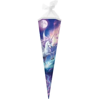 Goldbuch Schultüte 85 cm Diana, Zuckertüte 6-eckig, Geschenktüte mit Einhorn-Motiv, Geschenkverpackung aus Lackkarton, Einschulungstüte mit Netzverschluss, ca. 85 x 24 x 20 cm, blau weiß