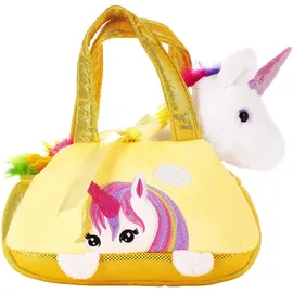 Brubaker Einhorn Tasche Regenbogen - 20 cm - Plüschtier in Handtasche - Stofftier Kuscheltier - Gelb