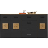 MID.YOU Sideboard Schwarz, Eiche Artisan Kunststoff, 2 Fächer, 4 Schubladen 180x92x38 cm