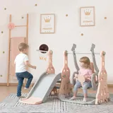 Kinder Rutsche, Kinderrutsche 4 in 1 mit Basketballkorb,Klettern,Schaukel, Freistehende Rutschen mit Schaukel, Indoor Kunststoffrutschen Set,Montessori Spielplatz für drinnen und draußen