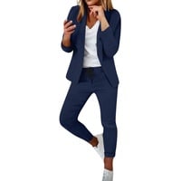 LKRSEEF Jogginganzug Jumpsuit Hausanzug hosenanzüge festlich Formel 1 kostüm Damen Hosenanzug, Elegant Business Slim Fit Anzug, Blazer + Hose Zweiteiler S-XXL # Dunkelblau L Jogginganzug Damen Set