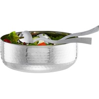 Relaxdays Salatschüssel Set, 3-teilig mit Salatbesteck 30 cm, Edelstahl, spülmaschinenfest, runde Schale ∅ 28 cm, silber