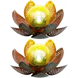 GLOBO Garten Außenlampen Solarleuchte dekorative LED Solarleuchte im Lotusblüten Design, Glaskugel goldfarben, LED, 22cm, Terrasse, 2er Set