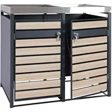 MCW 2er Mülltonnenverkleidung mit Pflanzkasten MCW-J81, erweiterbar, 125x132x80cm Metall 47kg, anthrazit Buche-Holzoptik