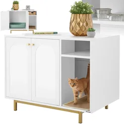 tectake® Katzenschrank, seitlicher Eingang, hohe Beine, kleines Staufach, inklusive Kratzmatte, 80 x 52 x 61,5 cm