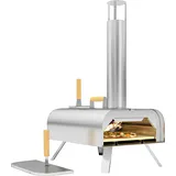 Outsunny Outdoor Pizzaofen Holzbefeuerter Pizza Ofen aus Edelstahl, Backofen mit 1cm dick Pizzastein Klappbein Pizzaschaufel Deckel Tragbarer Holzofen Pizzaöfen für Camping Garten Party Aosom