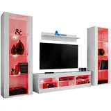 komodee Wohnzimmerset, Weiß, Weiß, Holzwerkstoff, 9 Fächer, Rechteckig, 250x159x35 cm, Wohnzimmer, Wohnwände, Wohnwand-Sets