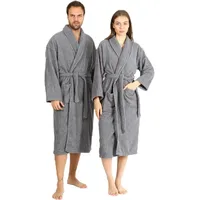 HALLEY Luxus-Bademantel für Damen und Herren, Schalkragen, Spa-Bademäntel, Frottee-Baumwolle, ultraweicher Duschmantel mit Taschen – Grau (M) - M