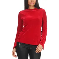 StyleLightOne Damen Dünner Glitzer-Pullover Sweatshirt Langarm Shirt Schlag-Ärmel Stretch Clubwear Party, Rot S - S