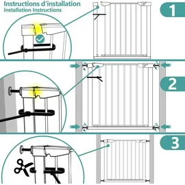 VOUNOT Treppenschutzgitter 75–96cm, ohne Bohren, Türschutzgitter für Kinder, Hunde und Katzen,Treppengitter, Magnetverschluss, 90° Stop, Weiß