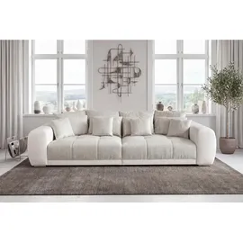 luma-home schönes für dein zuhause Big Sofa XXL B306/T134/H86 cm, Lounge Couch mit hochwertiger Federkernpolsterung, viele Kissen, Liegefläche 120x240 cm, Korpus Kunstleder Weiß und Bezug Strukturstoff Grau Beige