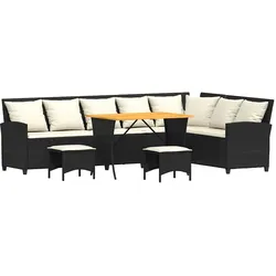 vidaXL 4tlg. Garten-Sofagarnitur mit Kissen L-Form Schwarz Poly Rattan