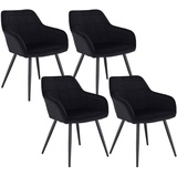 Woltu 4er-Set Esszimmerstuhl Küchenstuhl Polsterstuhl Wohnzimmerstuhl Sessel mit Armlehnen, Sitzfläche aus Samt, Gestell aus Metall, modern, Schwarz,