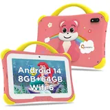 CWOWDEFU Kinder-Tablet,8GB+64GB,Android 14-Tablet für Kinder 7 Zoll Pro,Lern-Tablet für Kleinkinder mit Hülle,4000 mAh/Kindersicherung/Doppelkamera,FM/GPS/OTG/Tolles Geschenk für Kinder (Pink)