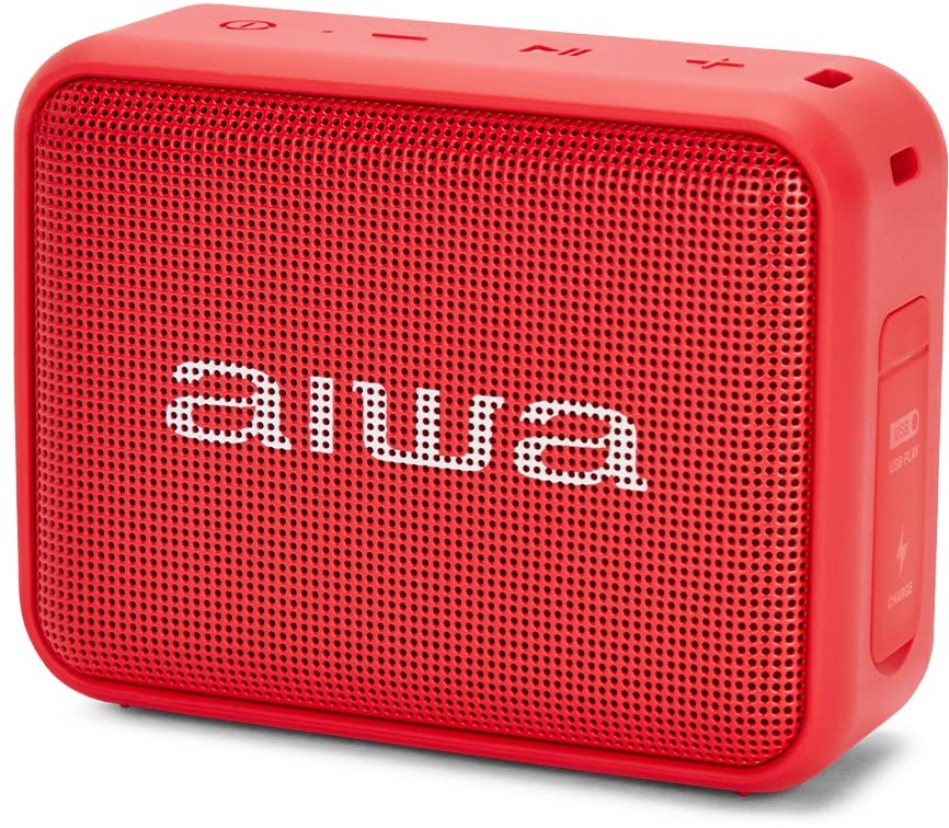 Aiwa BS-200RD Tragbarer kabelloser Bluetooth-Lautsprecher, True Wireless Stereo, wasserdicht, Rot