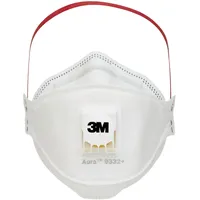 3M Aura 9332+, FFP3 Atemschutz-Maske mit Ventil, für Dämmstoffe und Hartholz , FFP3-Maske, 5 Stück